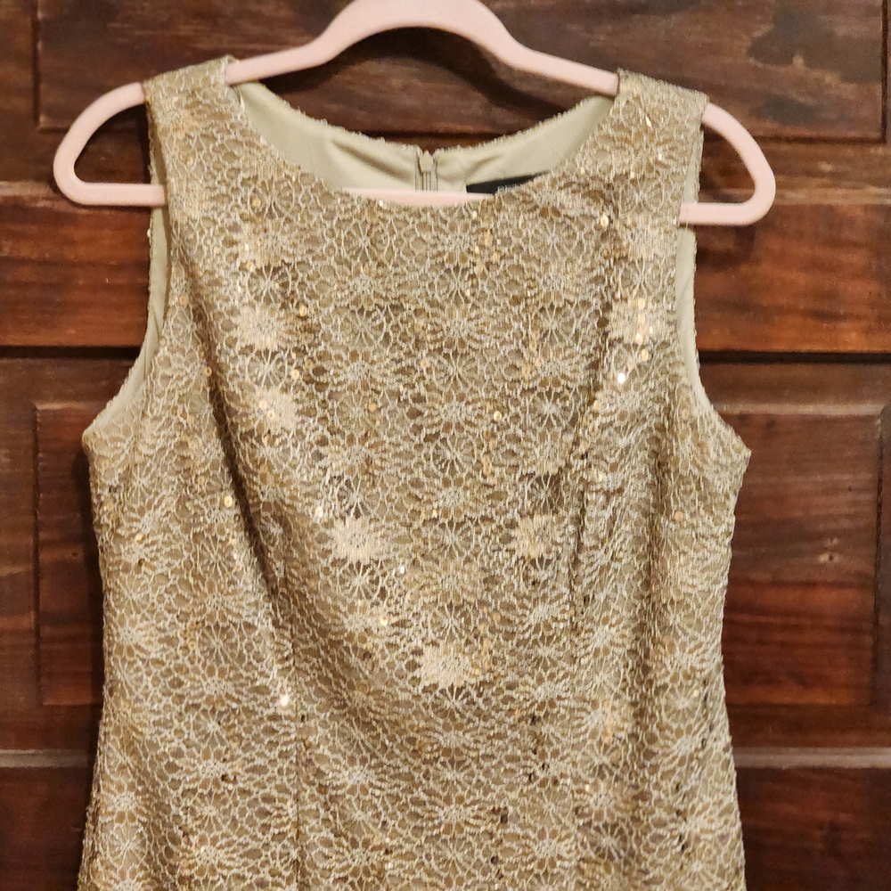 ALEX EVENINGS Nude Gold Lace Mini Dress Sparkle 12 Petite Party Dress Wedding - Picture 7 of 14